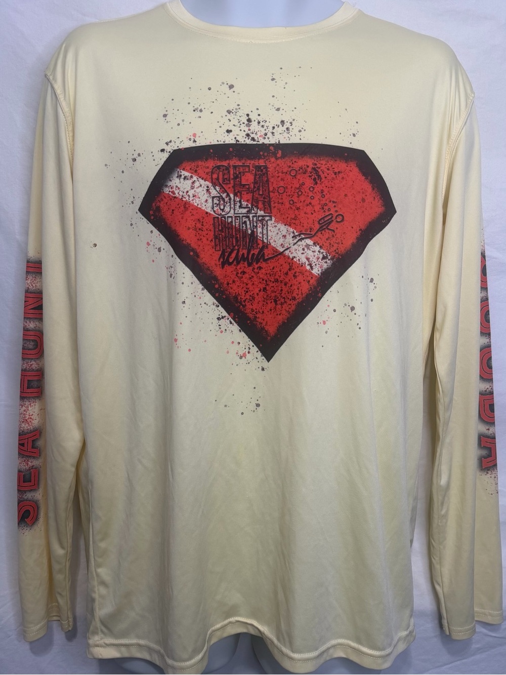 Leeward Look Men's Cream Long-Sleeve Graphic Shirt with Red Dive Shield Size L